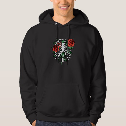 Skeleton Roos Gothic Death Grafisch Hoodie (Voorkant)