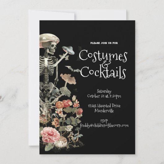 Skeleton Roze Bloemen Halloween Kostuumfeest Kaart (Voorkant)