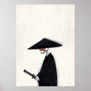 Skeleton Samurai met Katana en Hoed Halloween Poster