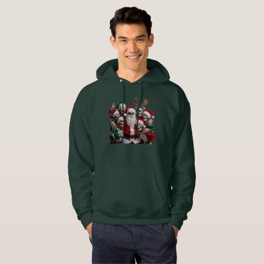 Skeleton Santa Christmas Group Photo – Festive 3D  Hoodie (Voorkant volledig)