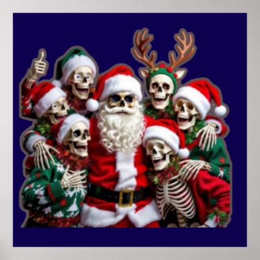 Skeleton Santa Christmas Group Photo – Festive 3D  Poster (Voorkant)