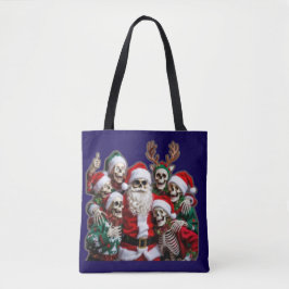 Skeleton Santa Christmas Group Photo – Festive 3D  Tote Bag