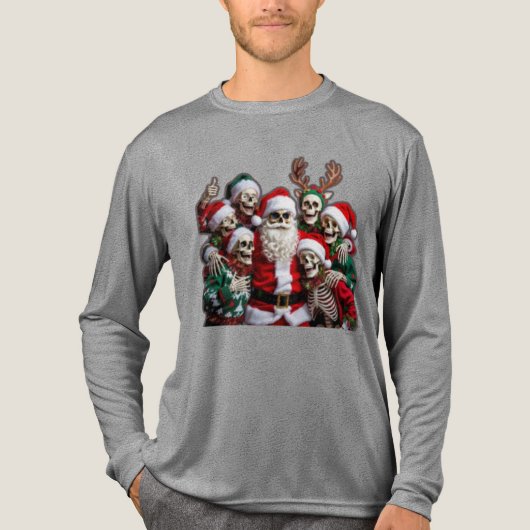 Skeleton Santa Christmas Group Photo – Festive 3D  Tri-Blend Shirt (Voorkant volledig)