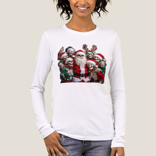 Skeleton Santa Christmas Group Photo – Festive 3D  Tri-Blend Shirt (Voorkant volledig)