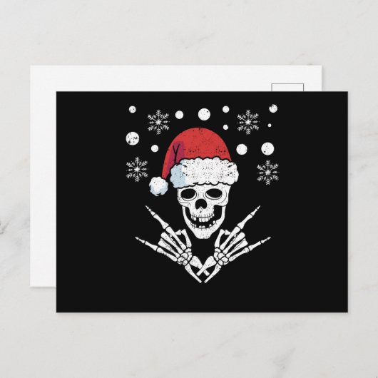 Skeleton Santa Claus Cap Rock And Roll Hand Briefkaart (Voorkant / Achterkant)