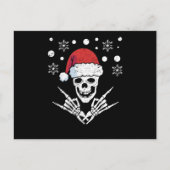 Skeleton Santa Claus Cap Rock And Roll Hand Briefkaart (Voorkant)