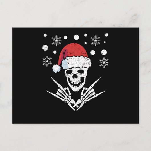 Skeleton Santa Claus Cap Rock And Roll Hand Briefkaart (Voorkant)