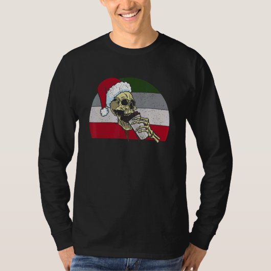 Skeleton Santa Claus Hat Drinking Coffee  Christma T-shirt (Voorkant)