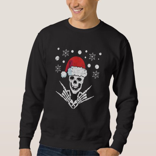 Skeleton Santa Claus Hat Rock And Roll Hand Cool C Trui (Voorkant)
