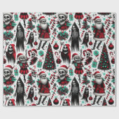 Skeleton Santa & Death Creepy kerstpatroon Cadeaupapier (Vlak)