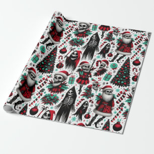 Skeleton Santa & Death Creepy kerstpatroon Cadeaupapier