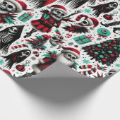 Skeleton Santa & Death Creepy kerstpatroon Cadeaupapier (Hoek)