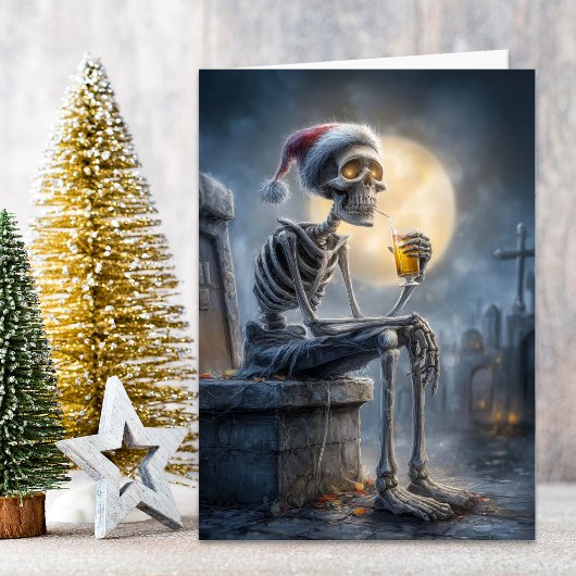 Skeleton Santa Feestdagen Kaart