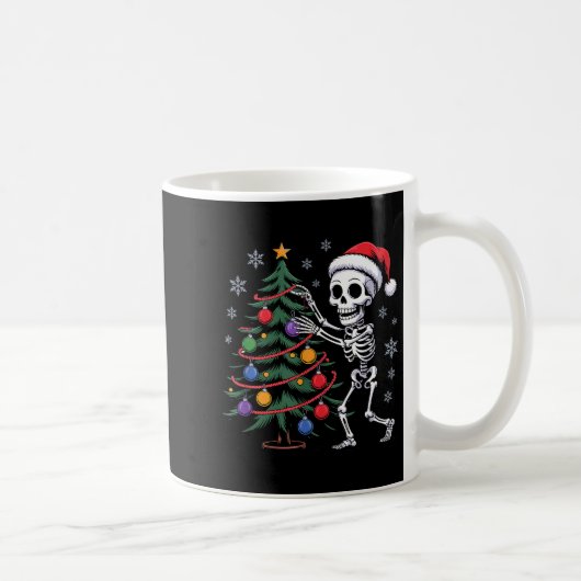 Skeleton Santa Hat Christmas Tree Creepy Cute Xmas Koffiemok (Rechts)