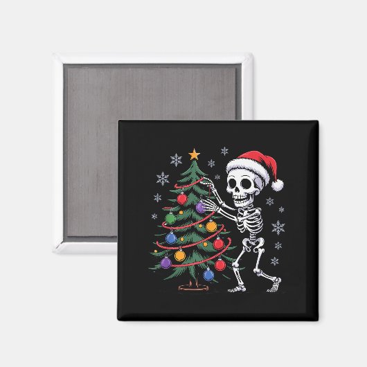 Skeleton Santa Hat Christmas Tree Creepy Cute Xmas Magneet (Voorkant / Achterkant)