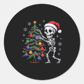 Skeleton Santa Hat Christmas Tree Creepy Cute Xmas Ronde Sticker (Voorkant)