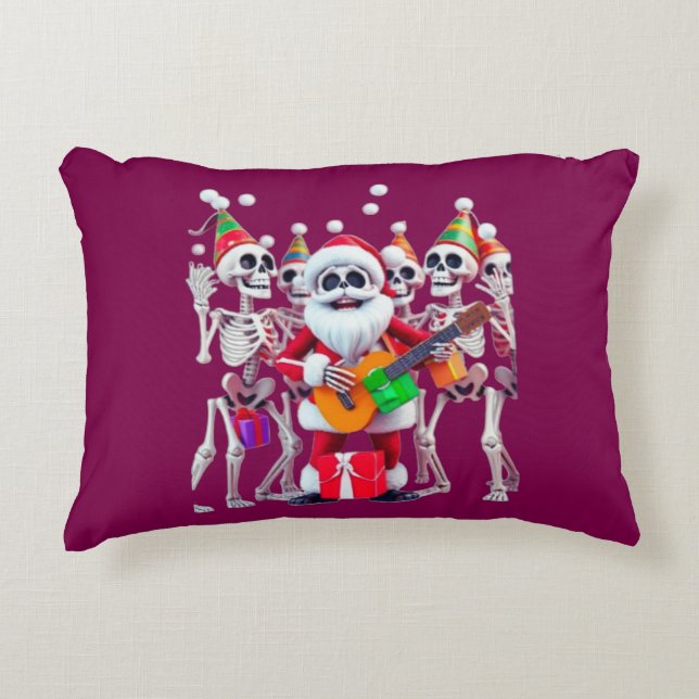 **Skeleton Santa Party – Funny 3D Christmas Skelet Accent Kussen (Voorkant)