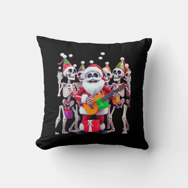 **Skeleton Santa Party – Funny 3D Christmas Skelet Kussen (Voorkant)