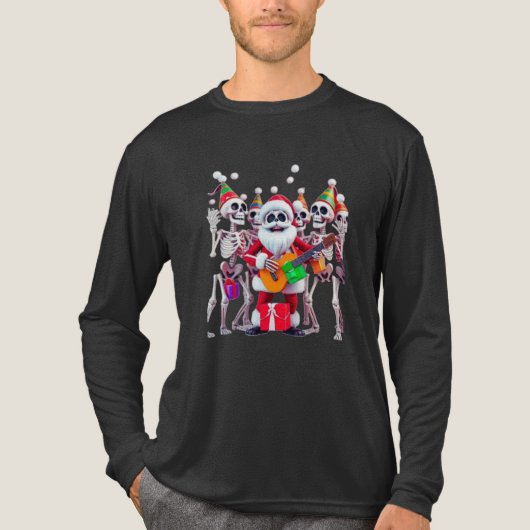 **Skeleton Santa Party – Funny 3D Christmas Skelet Tri-Blend Shirt (Voorkant volledig)