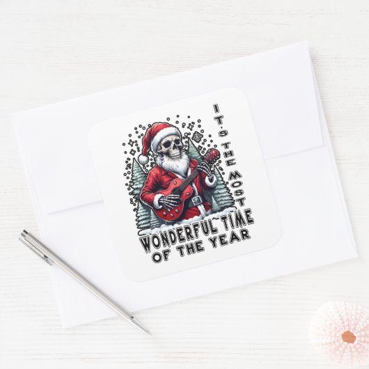 Skeleton Santa Playing Guitar Christmas Vierkante Sticker (Envelop)