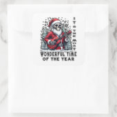 Skeleton Santa Playing Guitar Christmas Vierkante Sticker (Tas)