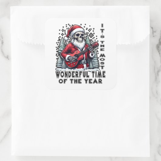 Skeleton Santa Playing Guitar Christmas Vierkante Sticker (Tas)