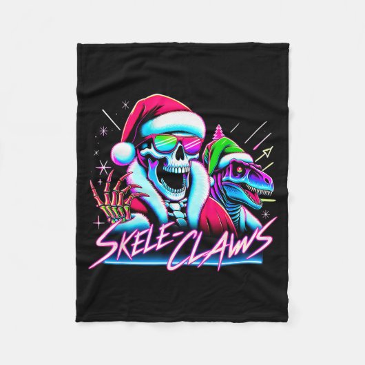 Skeleton Santa Riding T Rex Dinosaur Funny Christm Fleece Deken (Voorkant)