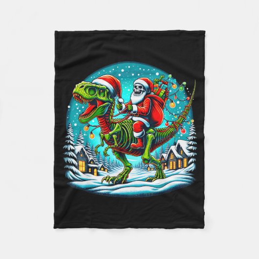 Skeleton Santa Riding T Rex Dinosaur Funny Christm Fleece Deken (Voorkant)