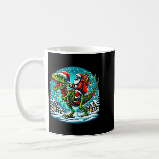 Skeleton Santa Riding T Rex Dinosaur Funny Christm Koffiemok (Links)