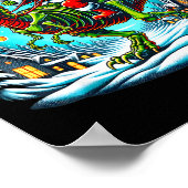 Skeleton Santa Riding T Rex Dinosaur Funny Christm Poster (Hoek)