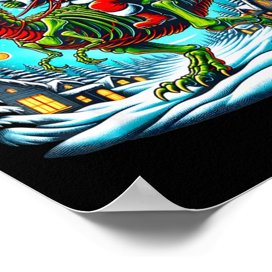 Skeleton Santa Riding T Rex Dinosaur Funny Christm Poster (Hoek)