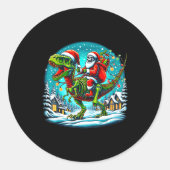 Skeleton Santa Riding T Rex Dinosaur Funny Christm Ronde Sticker (Voorkant)