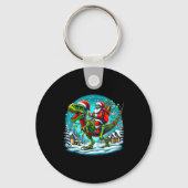 Skeleton Santa Riding T Rex Dinosaur Funny Christm Sleutelhanger (Voorkant)