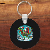 Skeleton Santa Riding T Rex Dinosaur Funny Christm Sleutelhanger (Voorkant)