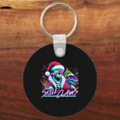 Skeleton Santa Riding T Rex Dinosaur Funny Christm Sleutelhanger (Voorkant)