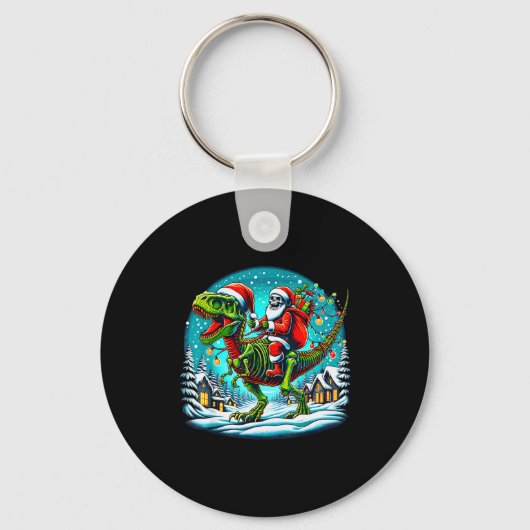 Skeleton Santa Riding T Rex Dinosaur Funny Christm Sleutelhanger (Voorkant)