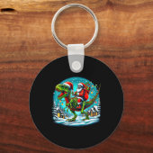 Skeleton Santa Riding T Rex Dinosaur Funny Christm Sleutelhanger (Voorkant)