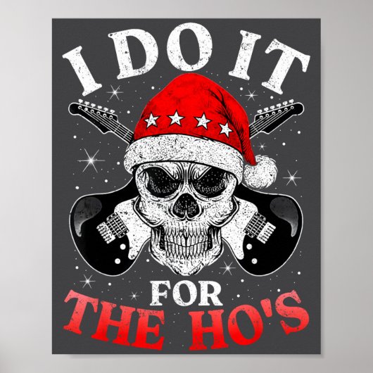 Skeleton Santa Rocker Inappropriate Funny Guitar G Poster (Voorkant)