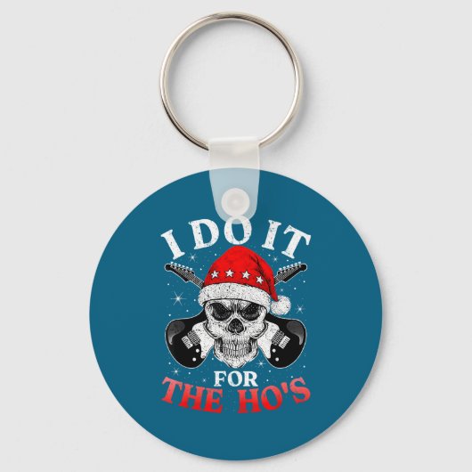 Skeleton Santa Rocker Inappropriate Funny Guitar G Sleutelhanger (Voorkant)