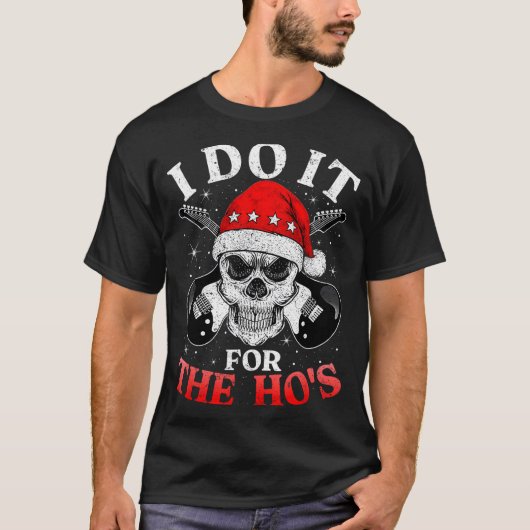 Skeleton Santa Rocker Inappropriate Funny Guitar G T-shirt (Voorkant)