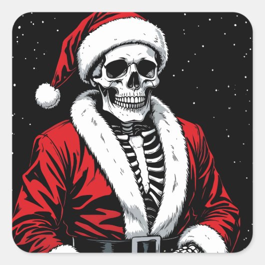 Skeleton Santa Vierkante Sticker (Voorkant)