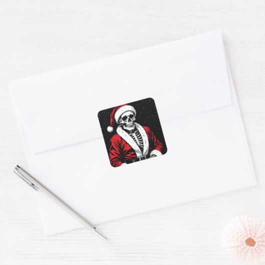 Skeleton Santa Vierkante Sticker (Envelop)