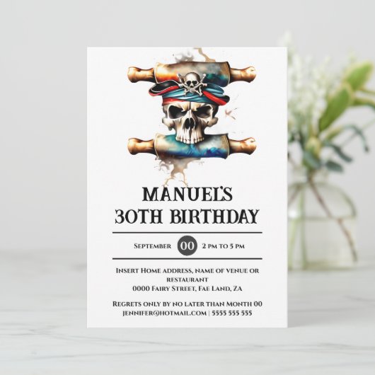 Skeleton schedel piraat 3D ahoy matey themafeest Kaart (Staand voorkant)