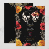 Skeleton Schedel Rood Geel Herfst Bloemstuk Bruilo Kaart (Voorkant / Achterkant)