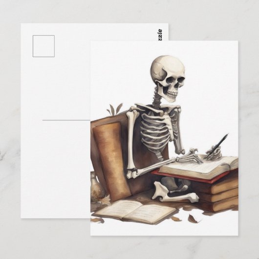 Skeleton schrijft nog steeds de roman briefkaart (Voorkant / Achterkant)
