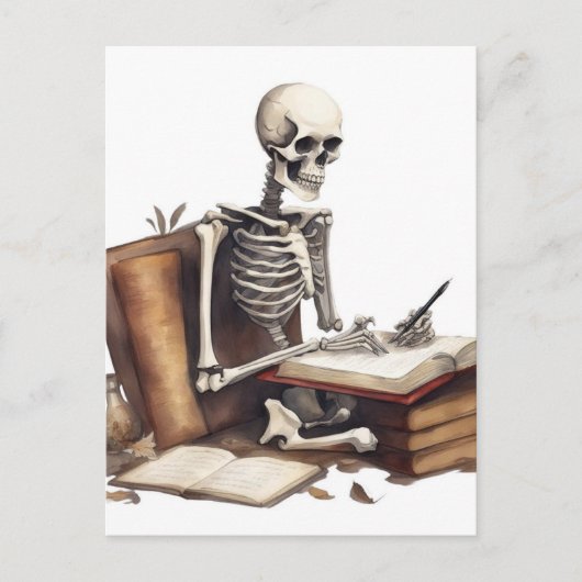 Skeleton schrijft nog steeds de roman briefkaart (Voorkant)