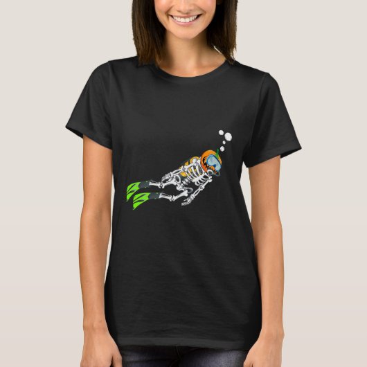 Skeleton Scu Diving Halloween Pumpkin Diver T-shirt (Voorkant)