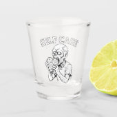 Skeleton Self-Care Shot Glass – Etched Face-Off Glas (Voorkant)