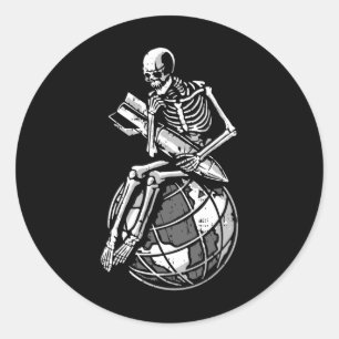 Skeleton Sitting Earth Day Milieu Ronde Sticker