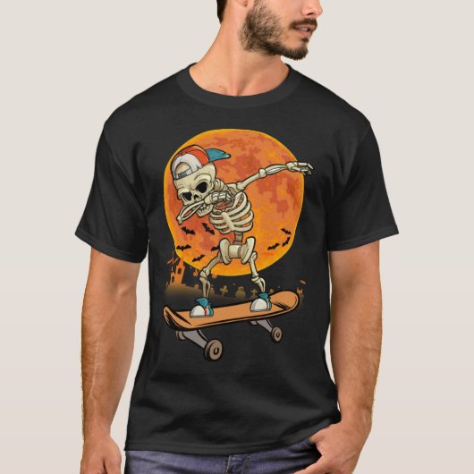 Skeleton Skateboard Dabbing Halloween Costume Gif T-shirt (Voorkant)